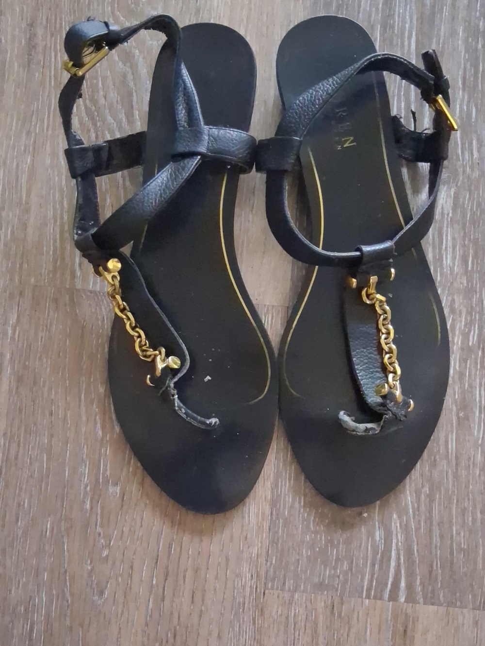 Lauren Ralph Lauren Black Sandals with Gold Chain Accent